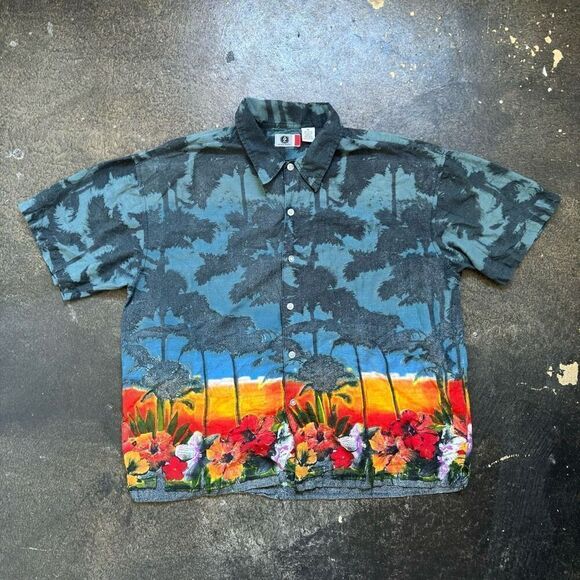 Arizona Jean Co Button Down Shirt Floral Graphic Men’s Sz XL Rayon Cotton Blend - Picture 1 of 7